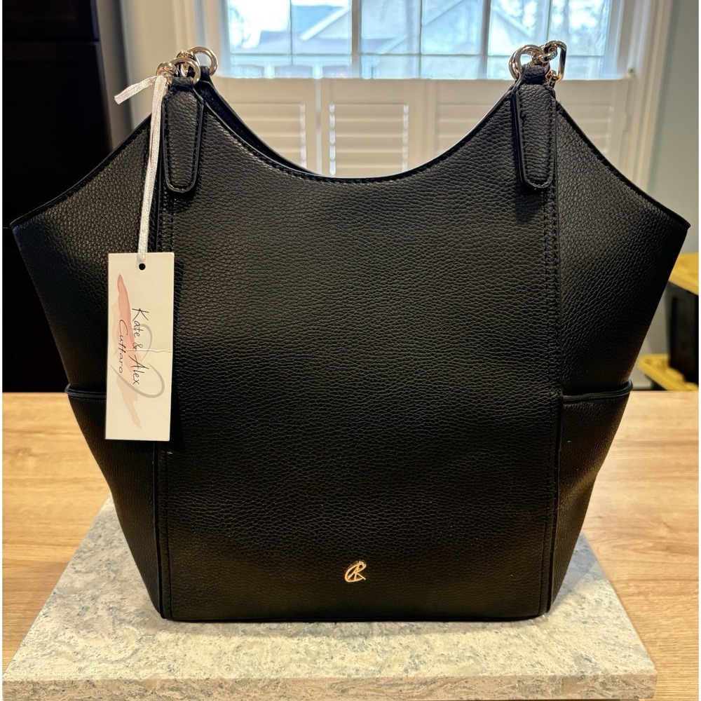 Kate & Alex Cuffaro Italian Bag Purse Black Vegan Leather 2 Handles‎ NwT